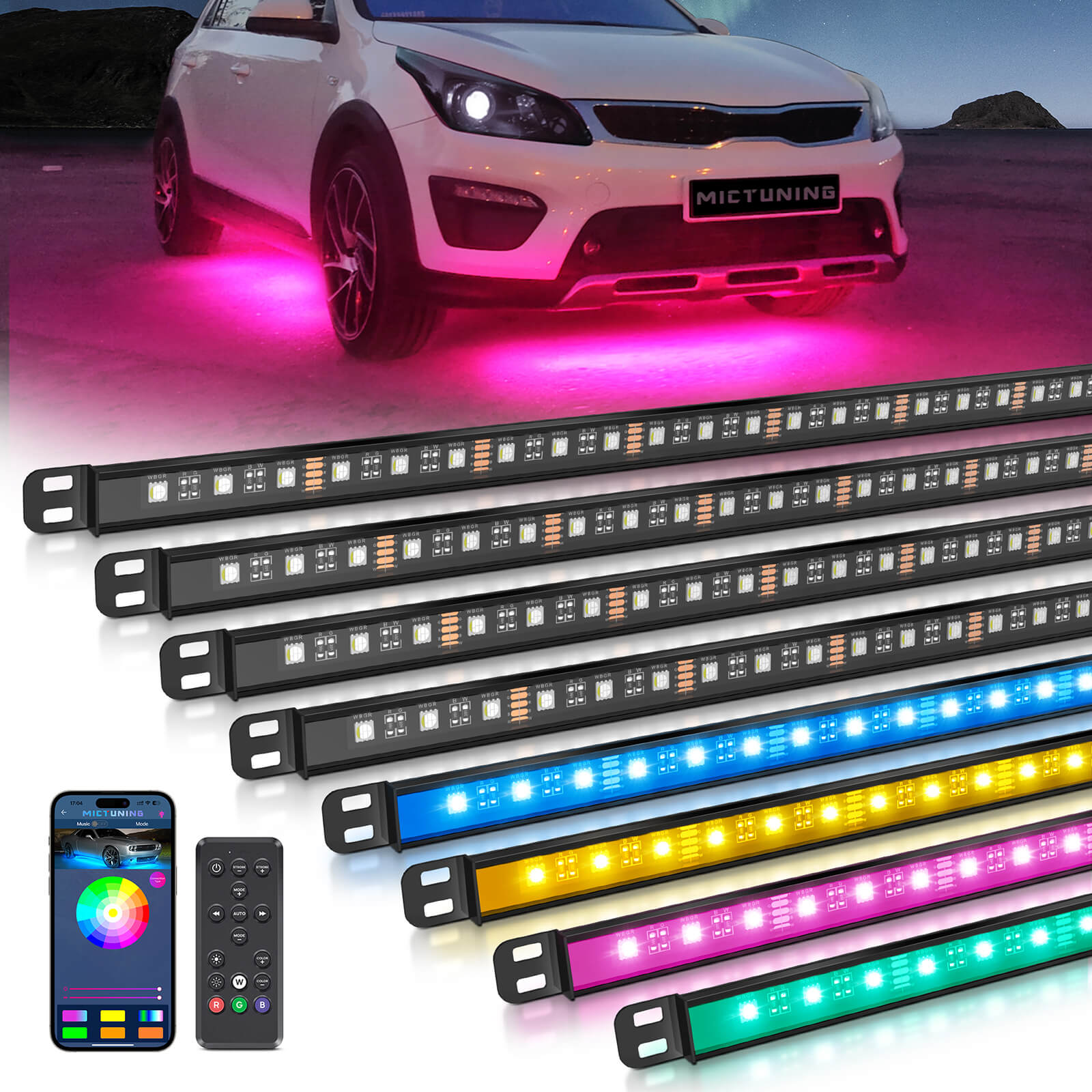 N8 RGBW Underglow Light Bars for SUVs, App/Remote Control