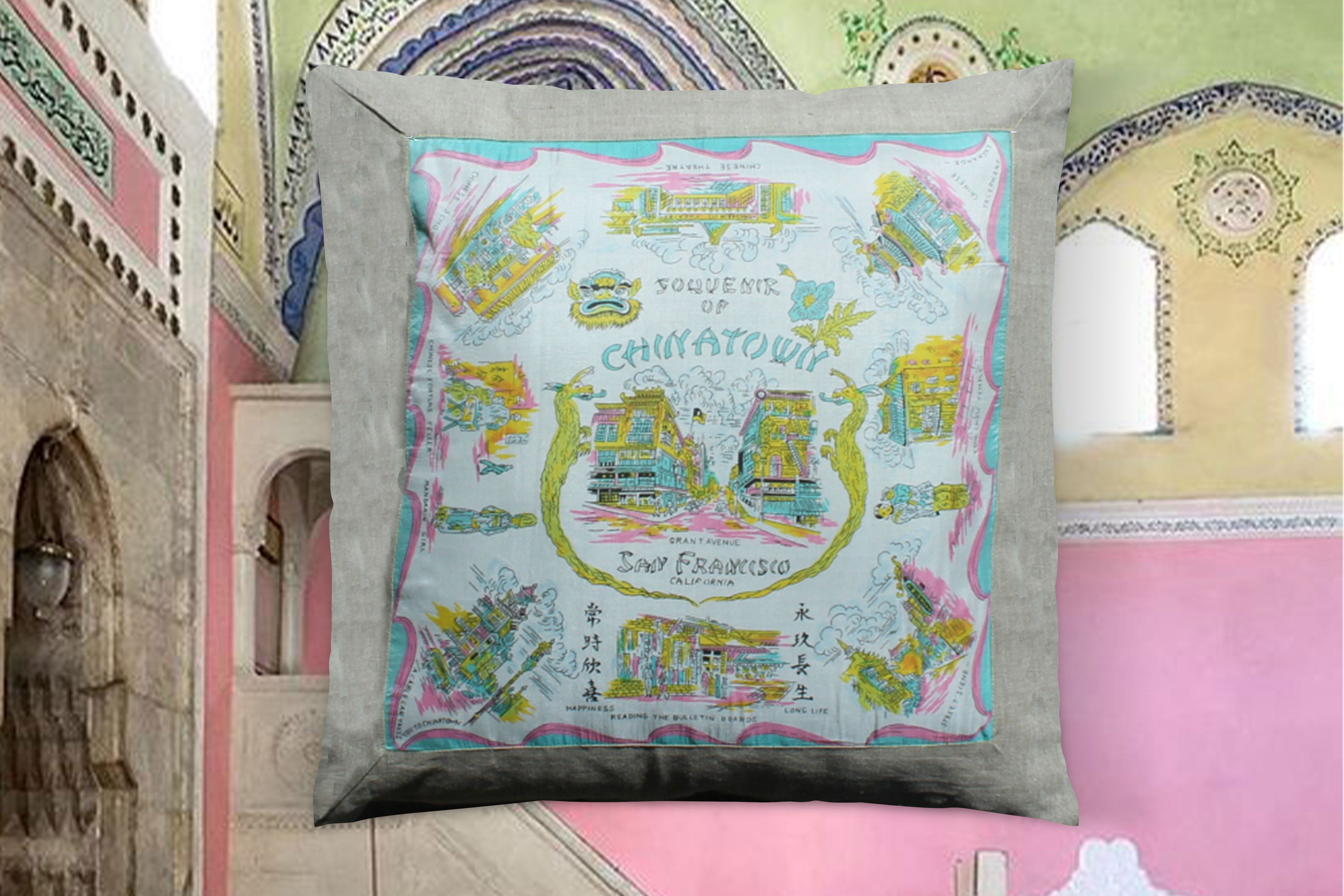 15. Chinatown San Francisco Souvenir, Linen & Silk Pillow Cover