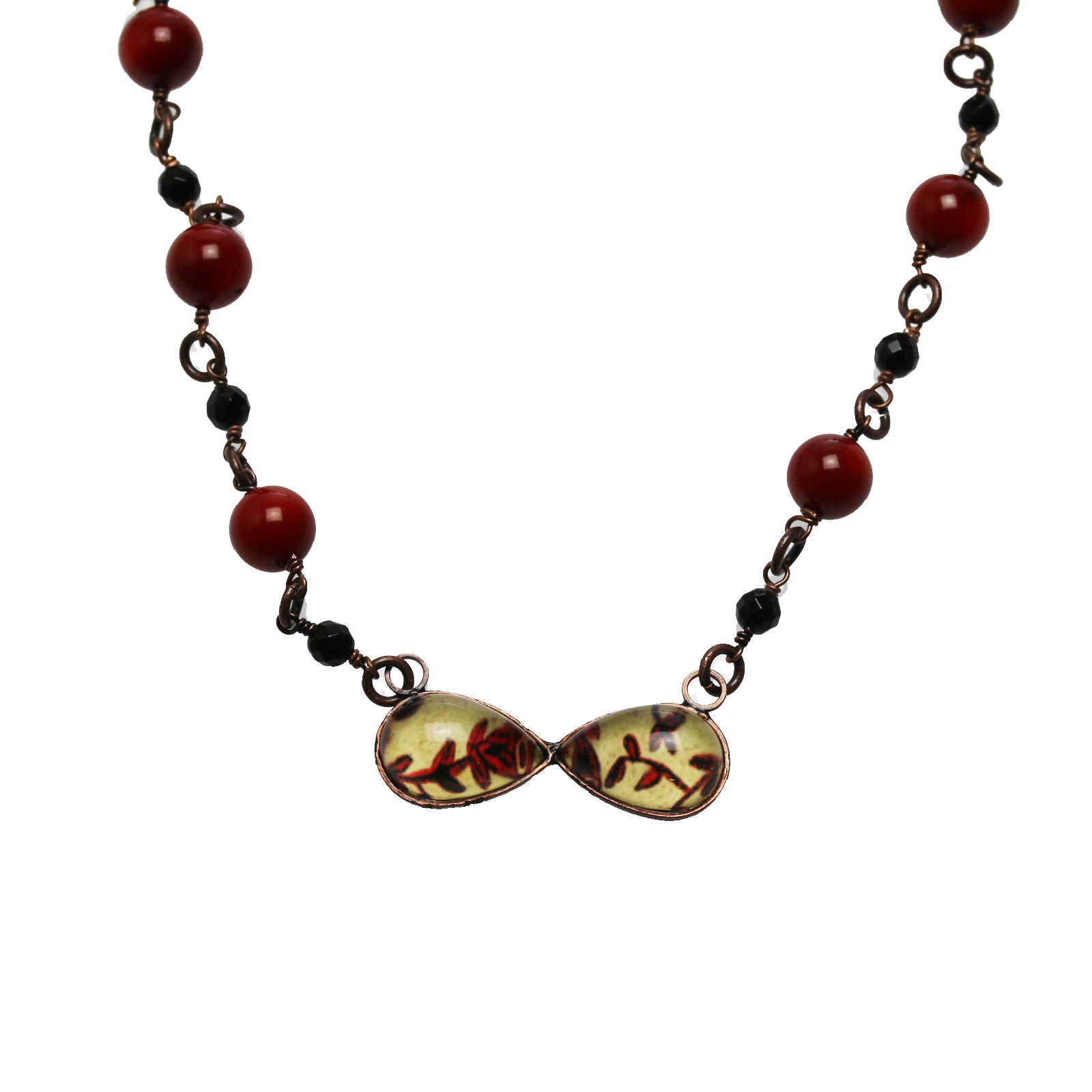 チョーカーネックレス 赤 珊瑚 オニキス 花 – TAMARUSAN