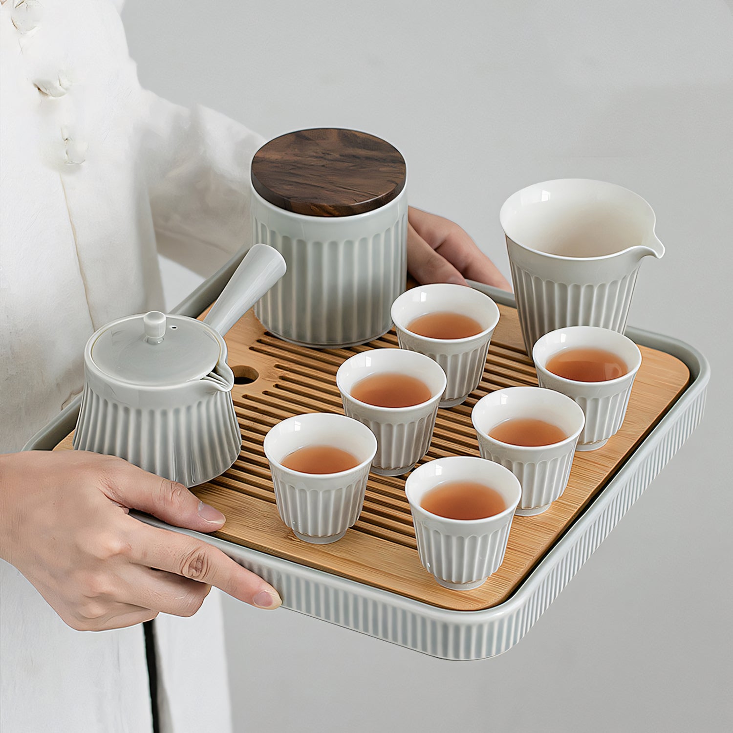 IwaiLoft 白風 急須 セット 陶磁器 コップ 茶入 茶托 白い片手鍋 中華
