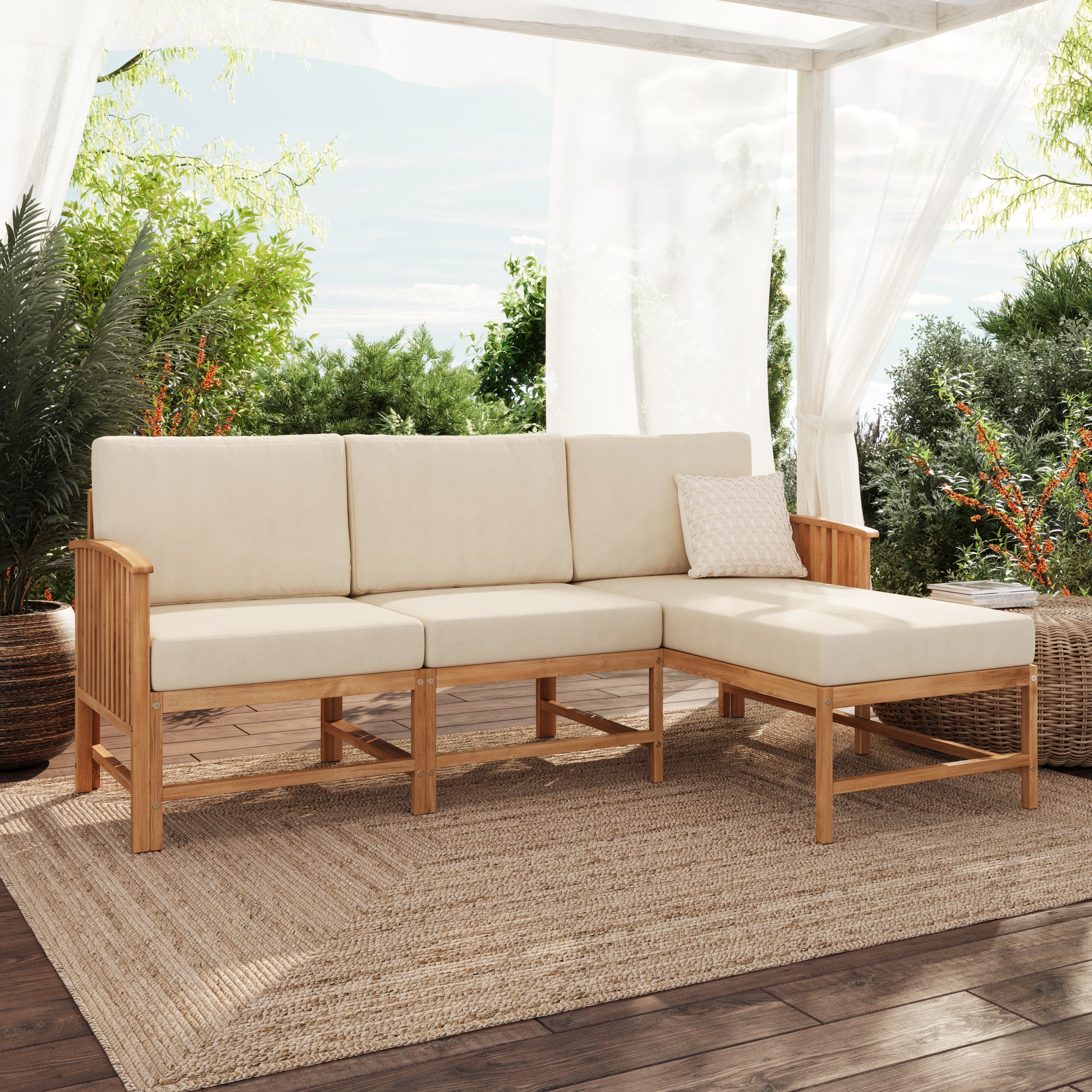 Midland Modern Solid Wood 3-Piece Outdoor Sectional Set – Walker