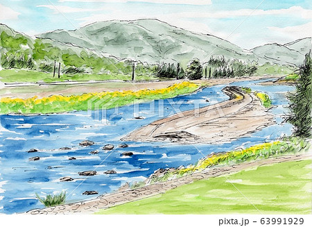 春の川のイラスト素材 [63991929] - PIXTA