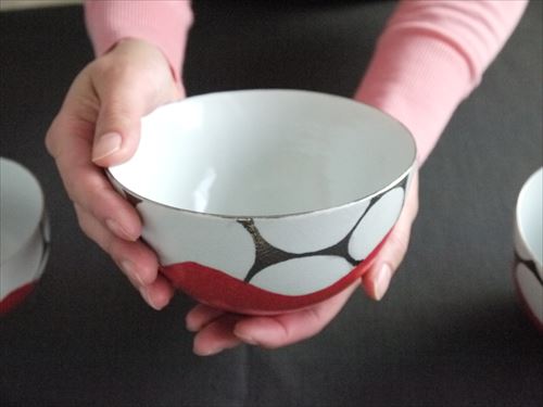 清水焼(京焼)/小川宣之/LUCEAT/マルチボウル(大)/白×赤 銀水玉紋