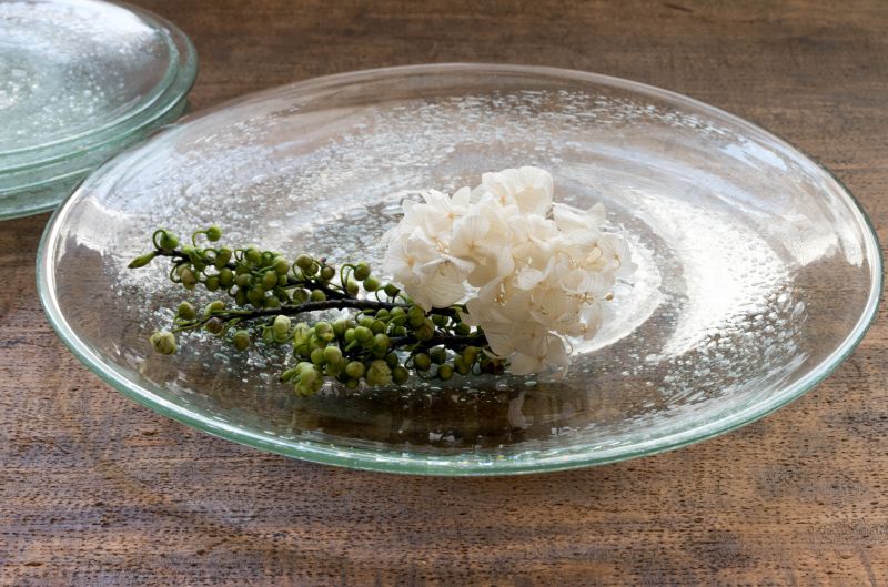 吹きガラス工房 一星 うす泡皿・25cm - 手符