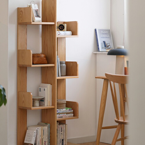 サイズオーダー可！スリム仕切り4段ラック○ナチュラルブラウン無垢材