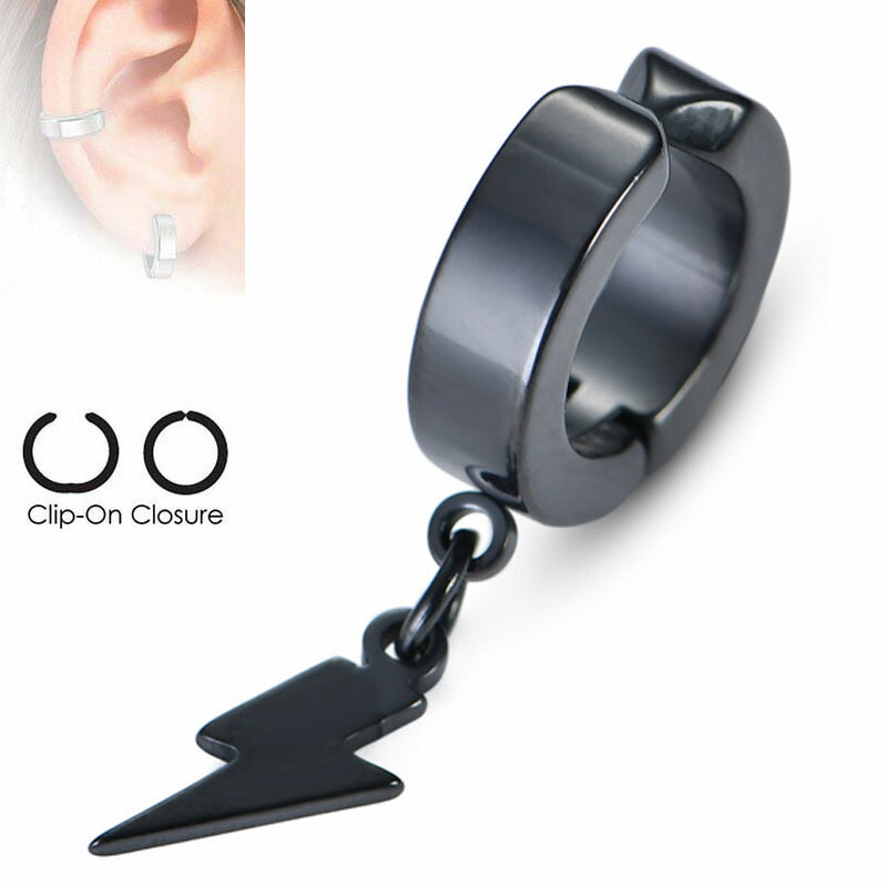 楽天市場】ブラックライトニングボルトチャーム ステンレスイヤリング