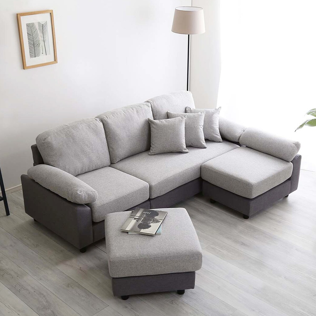 楽天市場】[幅202cm] 布張りツートン5人掛けコーナーカウチソファ (CGY