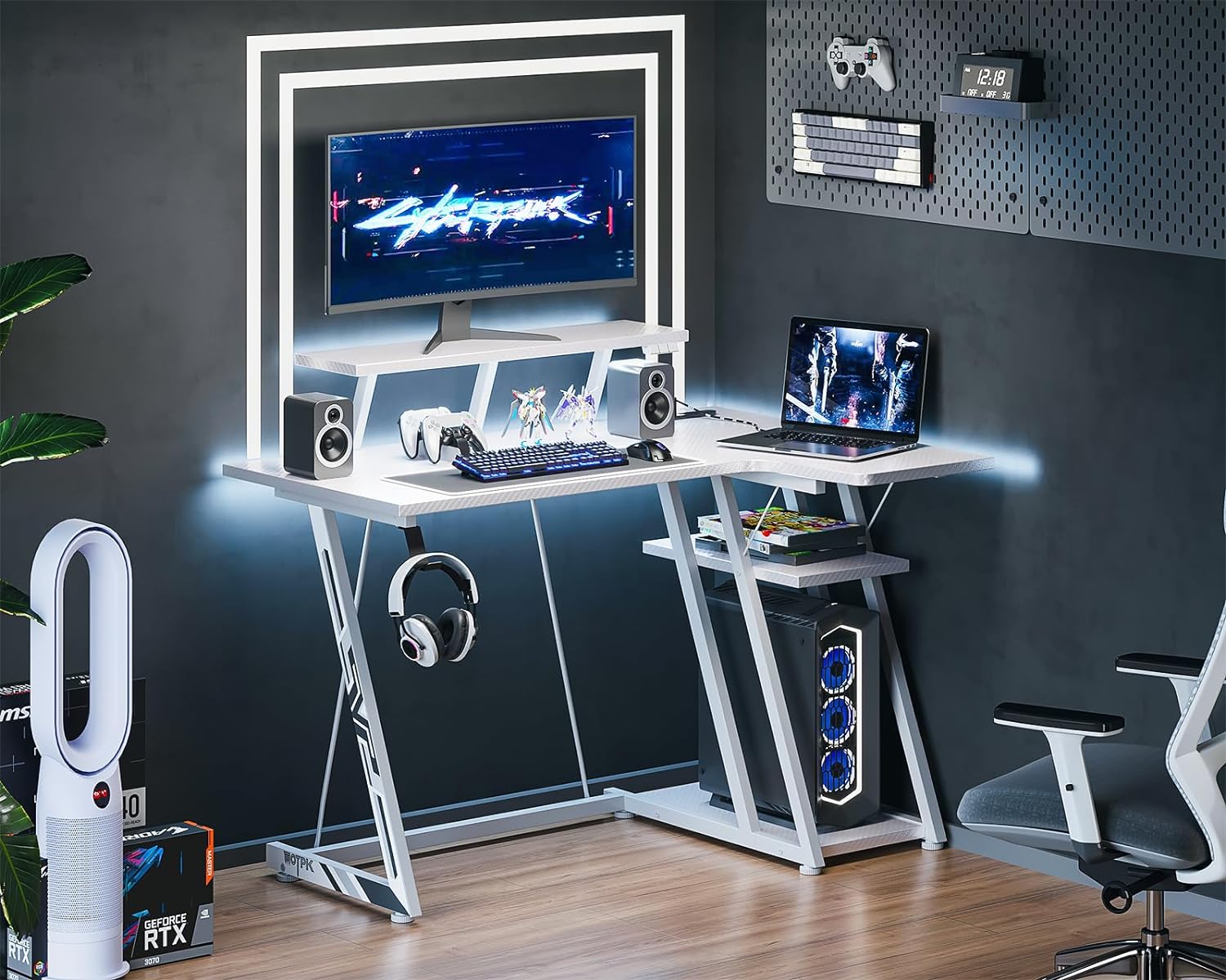 楽天市場】＼／☆送料無料 ゲーミングデスク LEDライト付き L字デスク