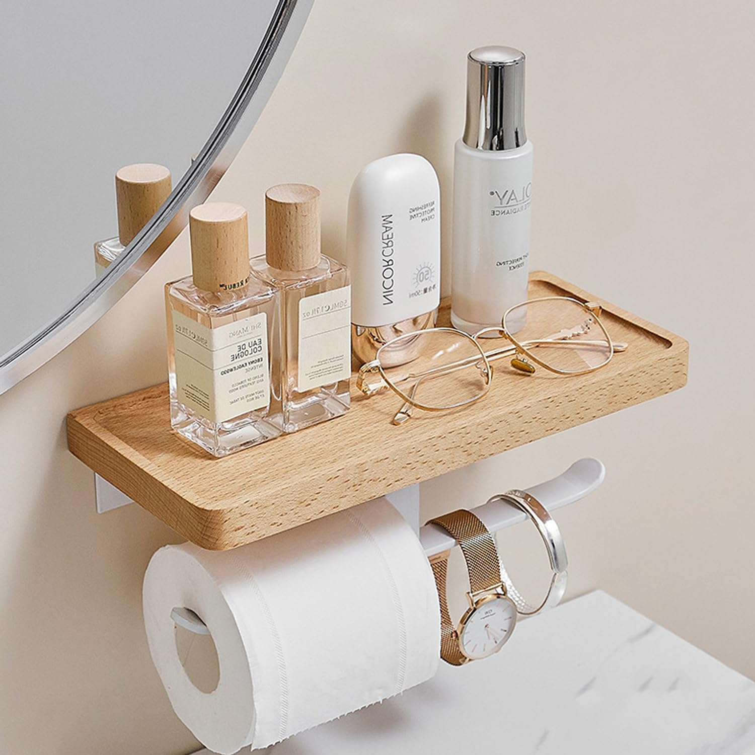 楽天市場】トイレットペーパーホルダー 棚付き ダブルタイプ 2連 天然