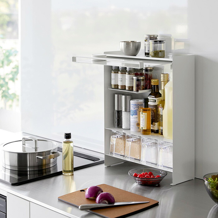 楽天市場】【365日出荷】山崎実業 前が開く 隠せる調味料ラック タワー