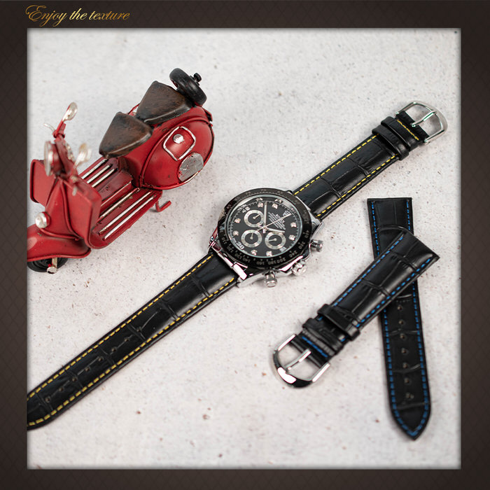 楽天市場】時計 ベルト 腕時計 バンド 黒革 黄 ステッチ | 替えバンド