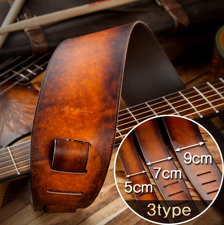 楽天市場】ギターストラップ レザー 手染めブラウン ベースストラップ