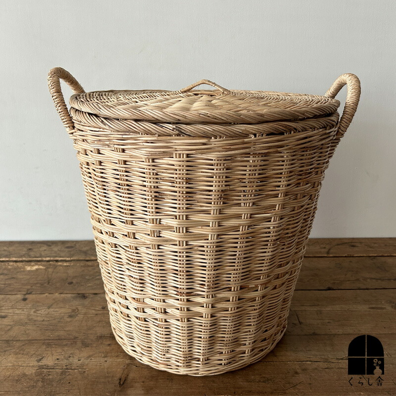 楽天市場】再入荷 ラタン ふた付きラウンドバスケット L 特大 収納