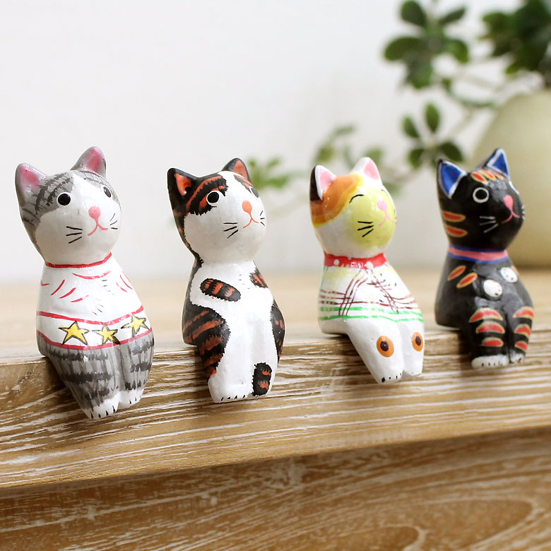 楽天市場】ちょこんとお座りするバリネコの木彫りオブジェ 4柄展開