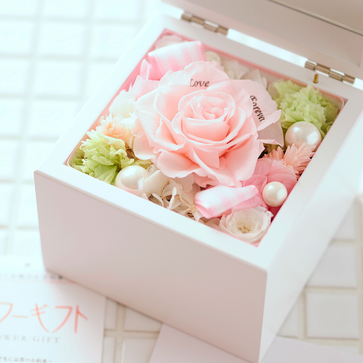 プリザーブドフラワーオルゴールボックス ホワイトピンク コブクロ 桜