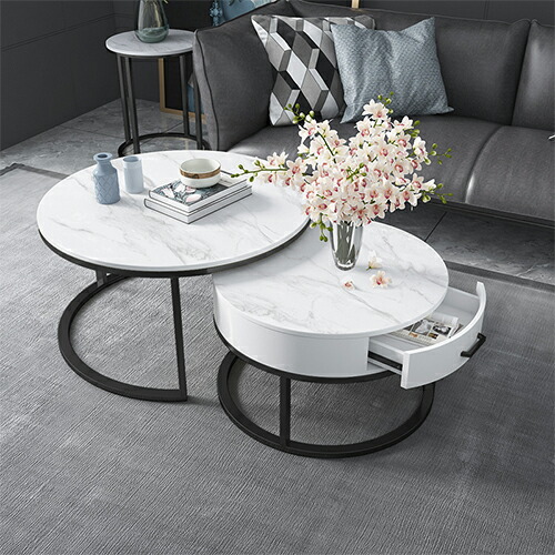 楽天市場】ネストテーブル セラミック 幅50 70cm 2個セット 引き出し