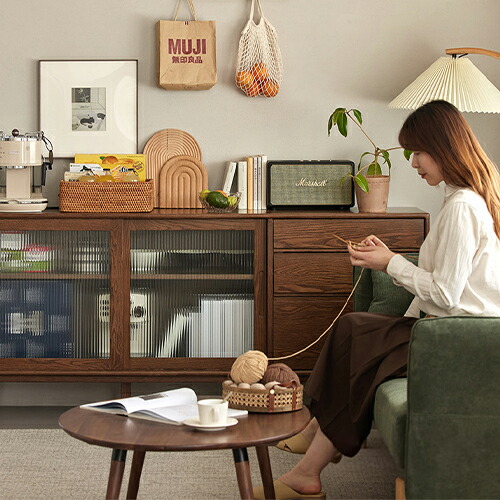 ☆ 北欧スタイル ガラストップ シェルフ キャビネット コンソール 収納