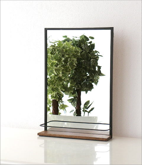 楽天市場】鏡 壁掛け ウォールミラー 洗面所 棚付き 木製 天然木