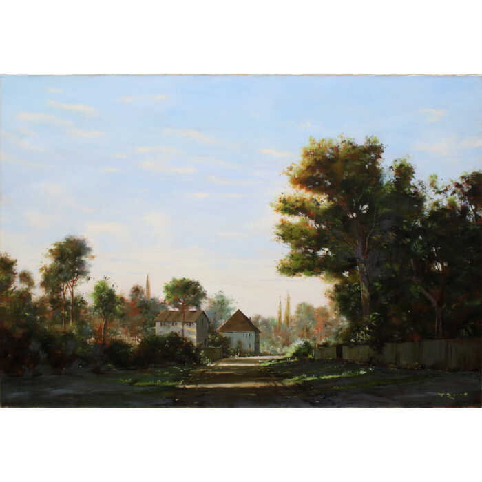 楽天市場】絵画 林朝路 油絵・油彩画 『秋のバルビゾン』 夕日 木 空