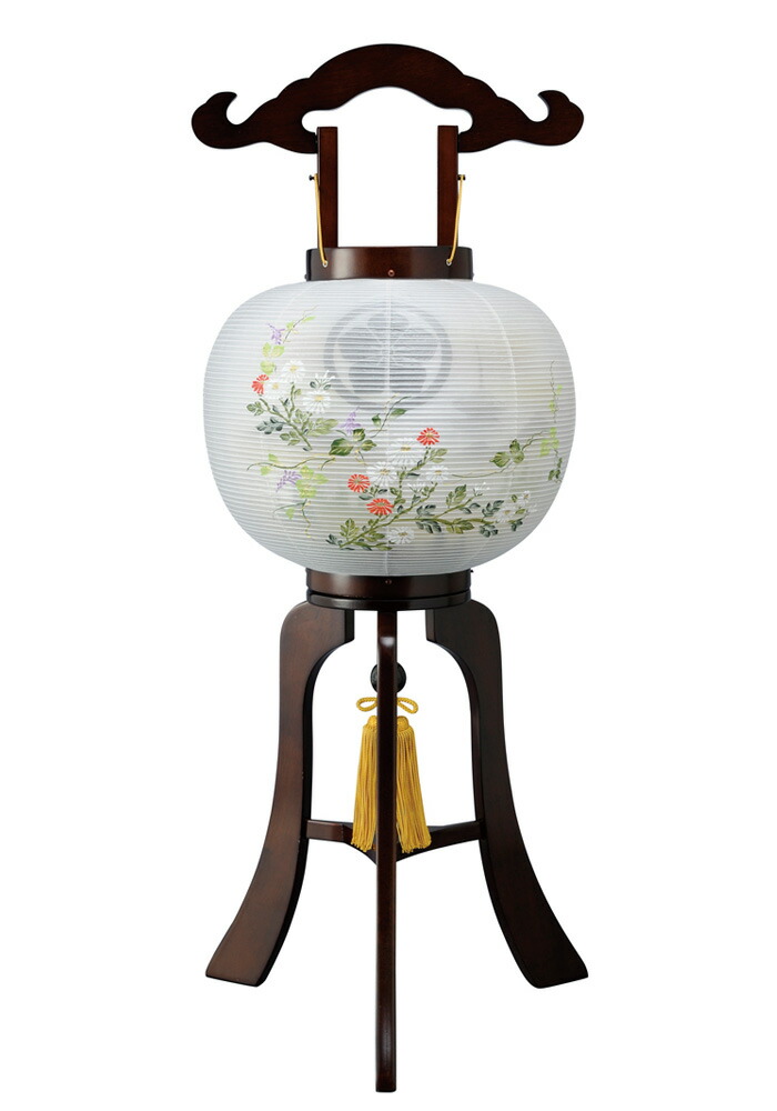 黒檀のお仏壇と仏具各種、漆塗り絹張り手描き絵お盆提灯(みのじ製岐阜提灯)一対 黒檀のお仏壇と仏具、漆塗り絹張り手描き絵お盆提灯(みのじ