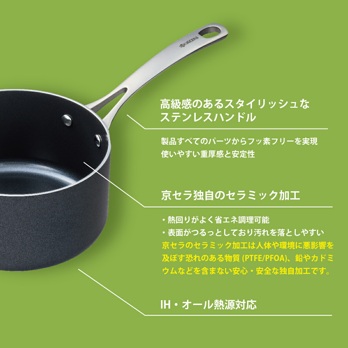 楽天市場】【京セラ公式】片手鍋 鍋 ガラス蓋 付き IH ガス火 対応