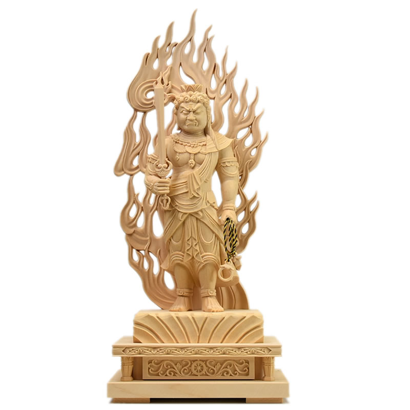 楽天市場】木彫り仏像 【不動明王立像】 火炎光背四角台 桧木 立6.0寸