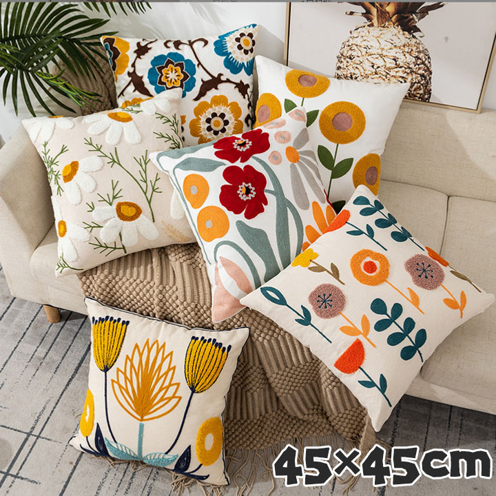 楽天市場】クッションカバー 45x45 花柄 刺繍 おしゃれ 植物 選べる9