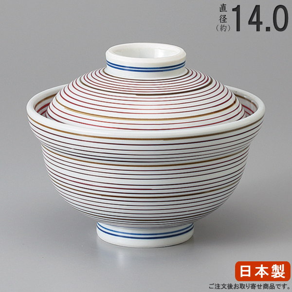 楽天市場】【 日本製 蓋付き丼ぶり 】 赤絵駒筋蓋付き丼ぶり4.5 【業務