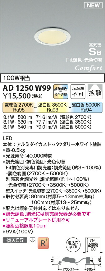 楽天市場】KOIZUMI コイズミ照明 LED調光・光色切替ダウンライト