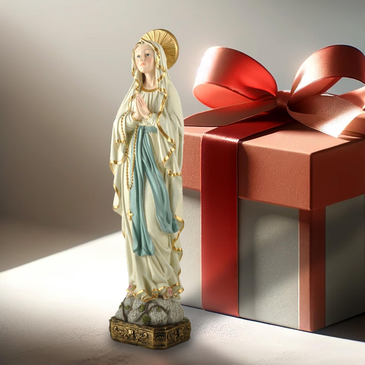 楽天市場】高さ約38cmルルドの聖母像マリア台座付き彫像置物カトリック