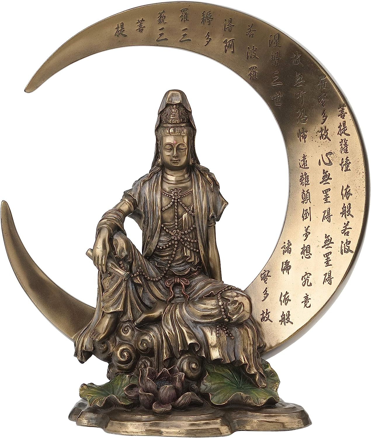 楽天市場】三日月に座る慈悲の水月観音彫刻 般若心経 観音菩薩彫像