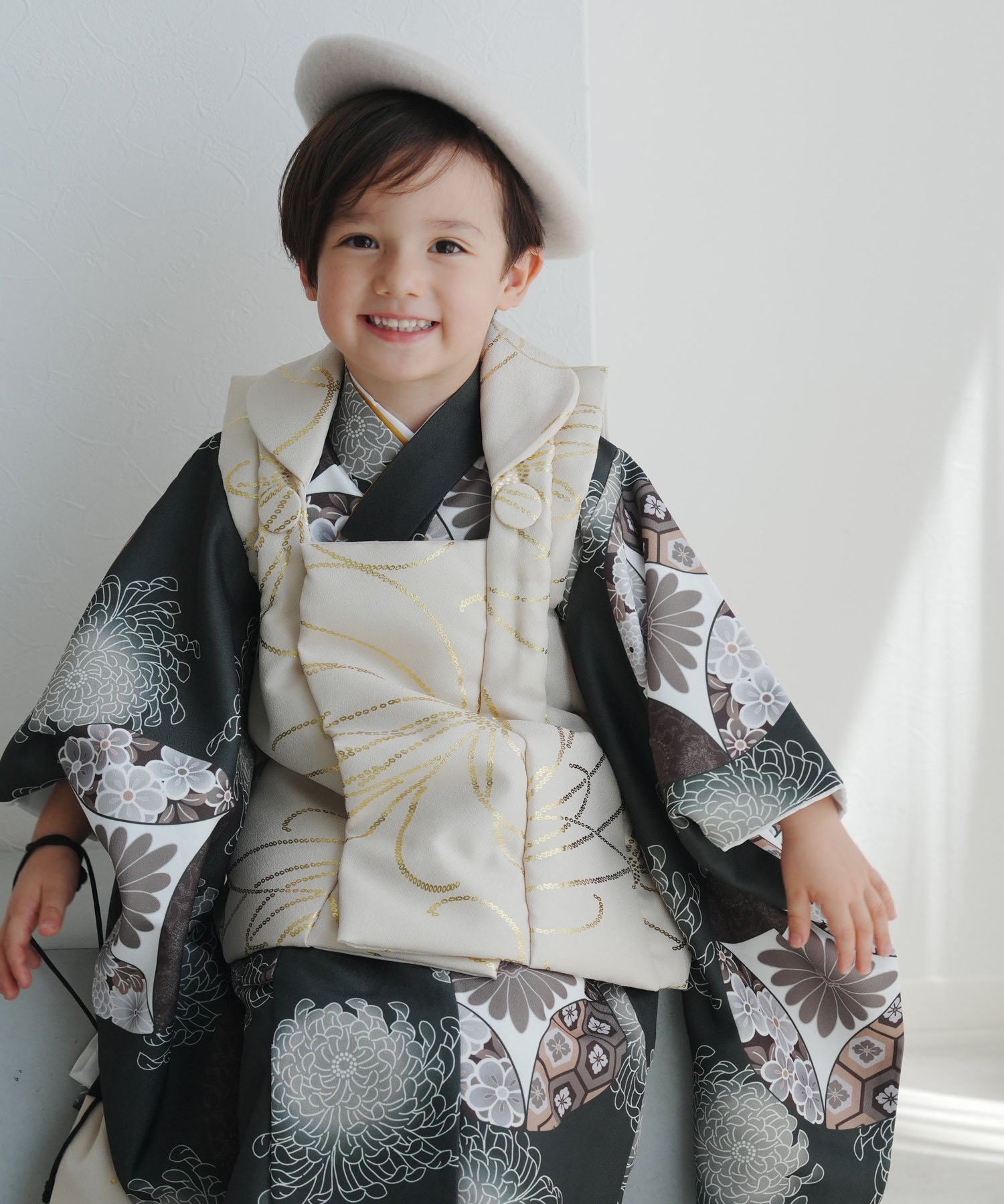 utatane｜ひよこ商店 七五三 着物 3歳 男の子 被布フルセット ベージュ