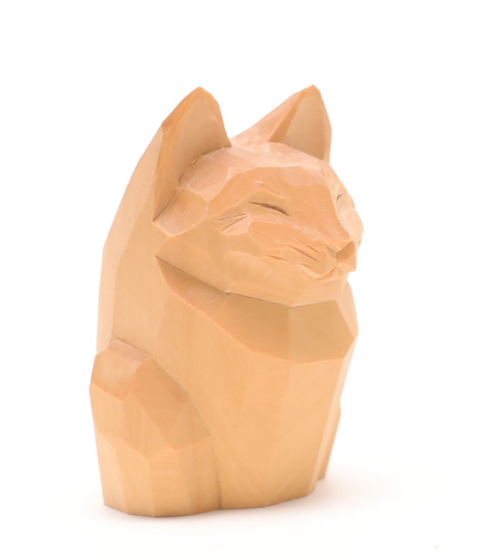 楽天市場】猫 木彫り 置物 仕様：無垢／素材：ひば（作家物 縁起物