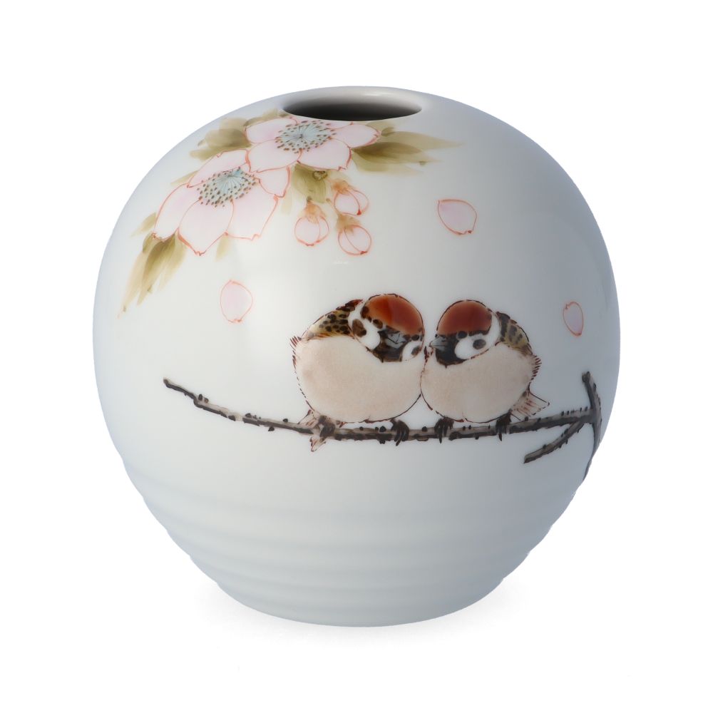 楽天市場】九谷焼 一輪生（丸型）桜二雀図/中村陶志人＜送料無料 花瓶