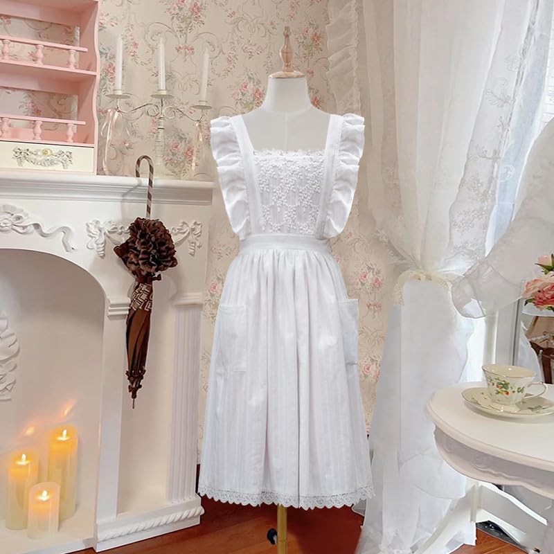 楽天市場】メイド エプロン クラシック フリル肩紐付き レース刺繍入り