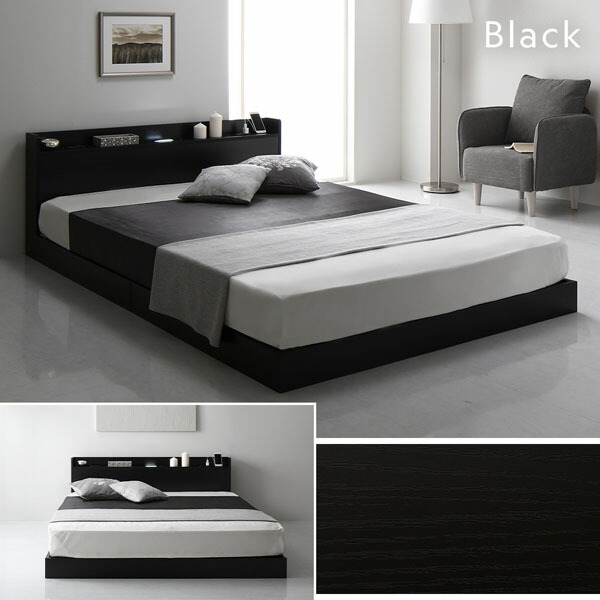 楽天市場】ベッド ダブル ベッドフレームのみ ブラック 低床 宮付 宮棚