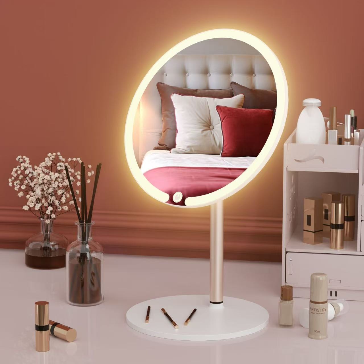 楽天市場】女優ミラー 化粧鏡 卓上ミラー 無段階調光 折立ミラー