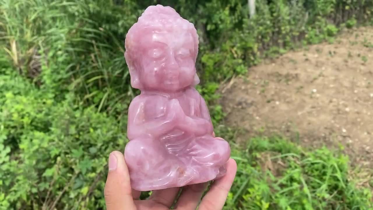 ローズクォーツ仏像：手彫りクリスタルホームデコレーション（5.9