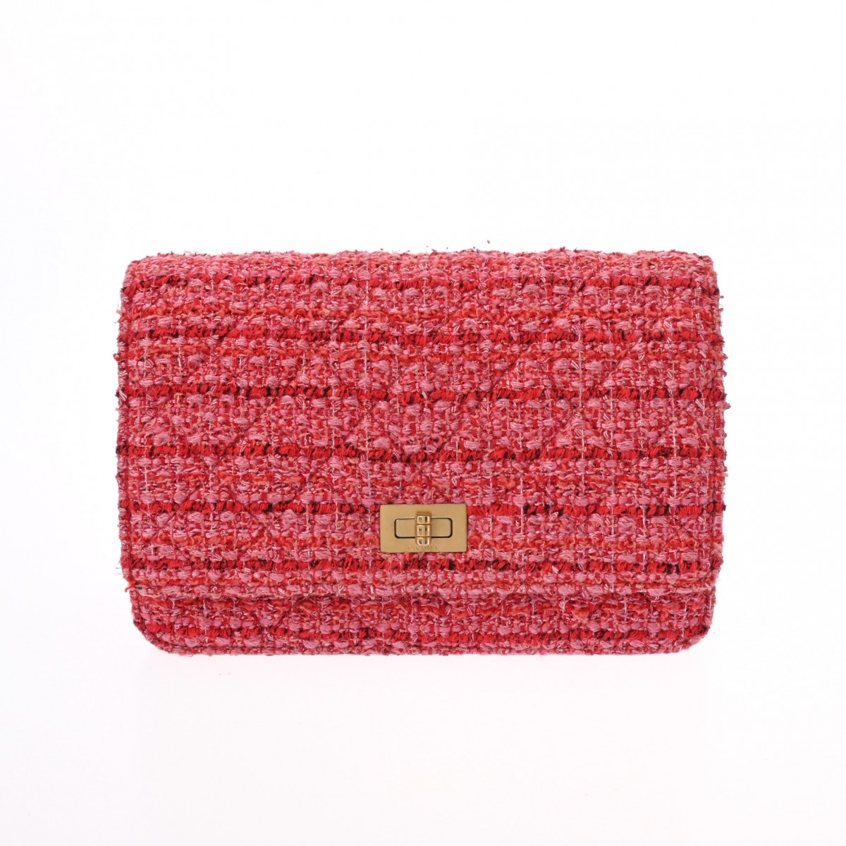 シャネル 2.55チェーンウォレット レッド ツイード レディース バッグ