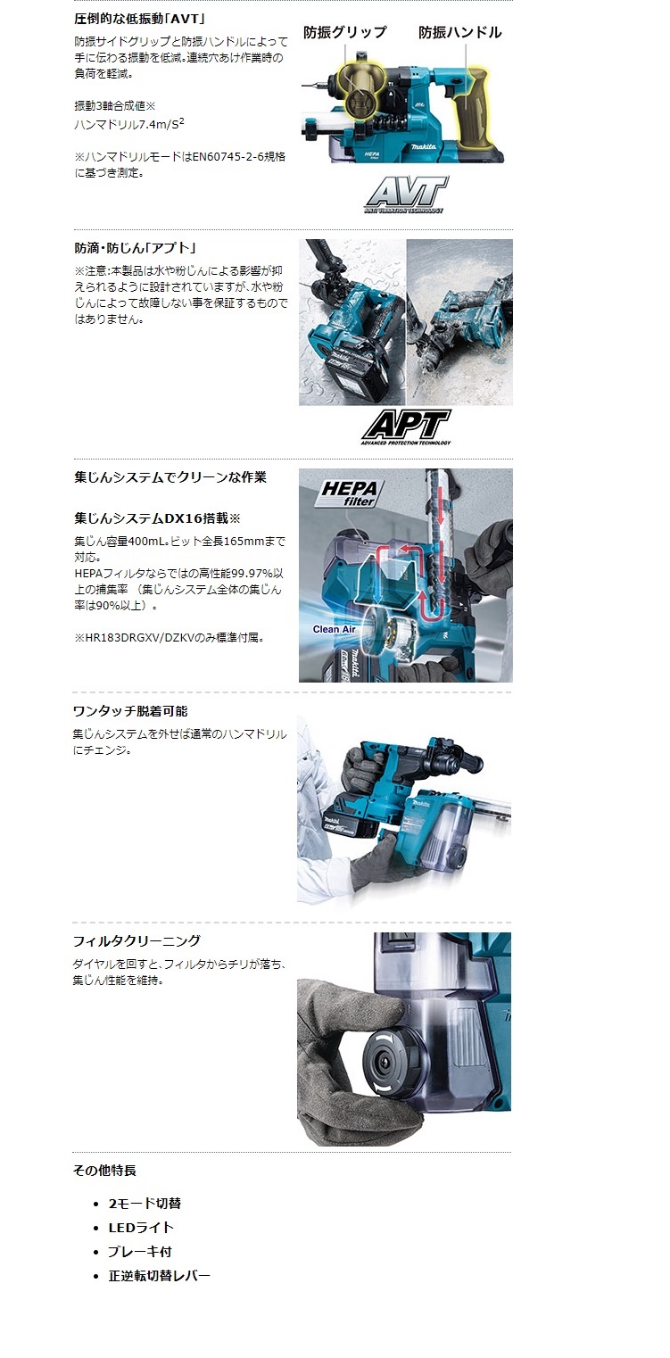 マキタ 18mm充電式ハンマドリル HR183DRGXV HR183DRGX HR183DZKV