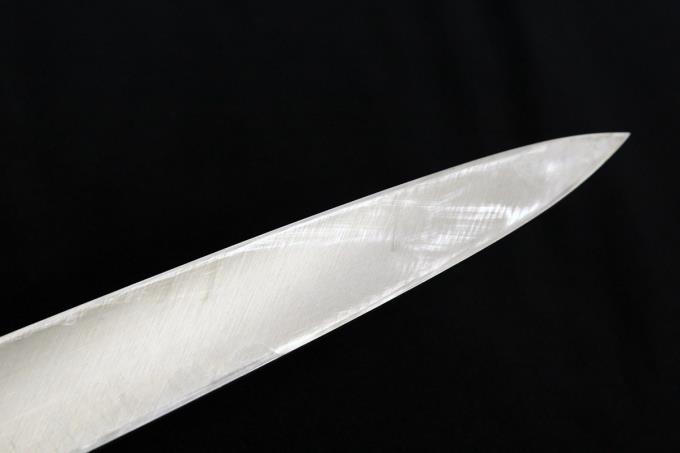 特製 柳刃包丁 尺一 霞 本鍛錬 青二鋼 水牛黒檀八角柄 箱付 【O334