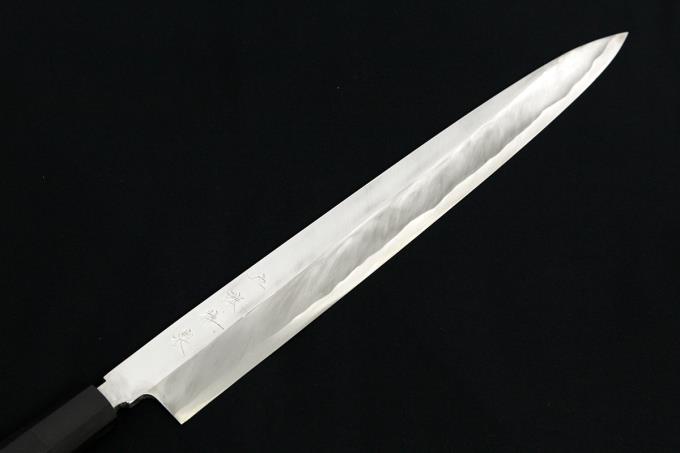 特製 柳刃包丁 尺一 霞 本鍛錬 青二鋼 水牛黒檀八角柄 箱付 【O334