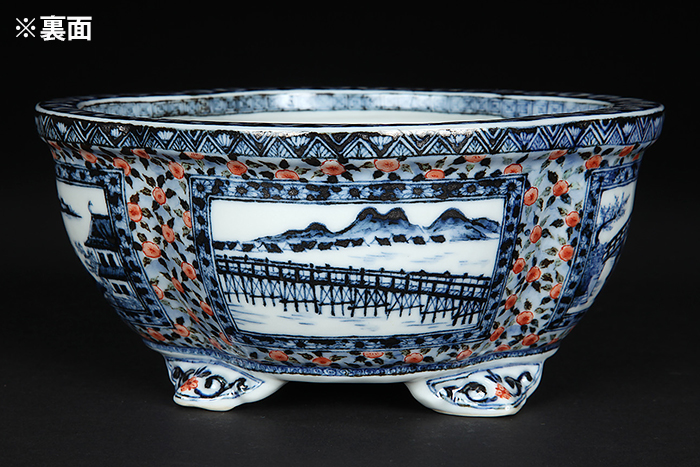 九谷理節染付赤絵窓橋図木瓜式鉢 | 盆栽、盆栽書籍、盆栽鉢の通販