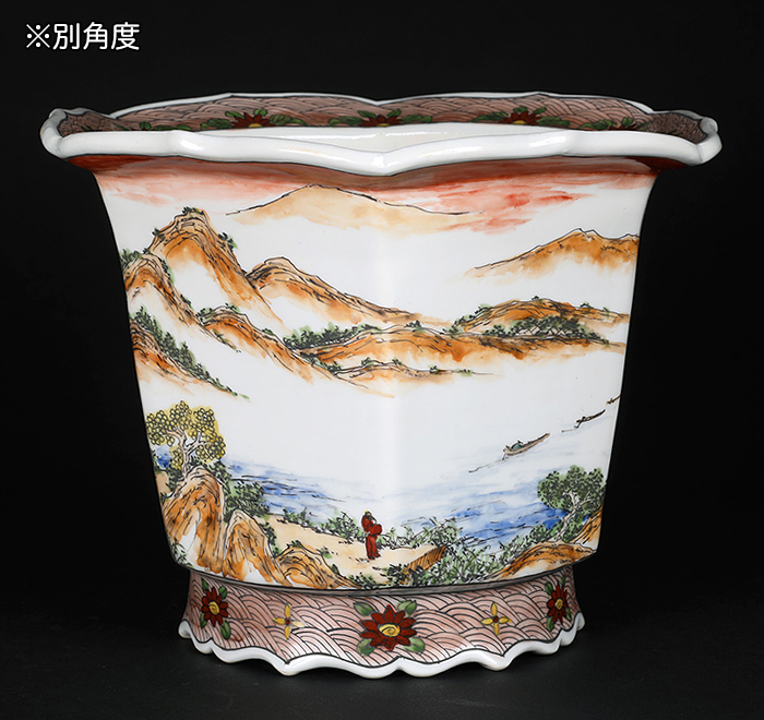 月之輪正泉五彩山水図輪花縁六角鉢 | 盆栽、盆栽書籍、盆栽鉢の通販