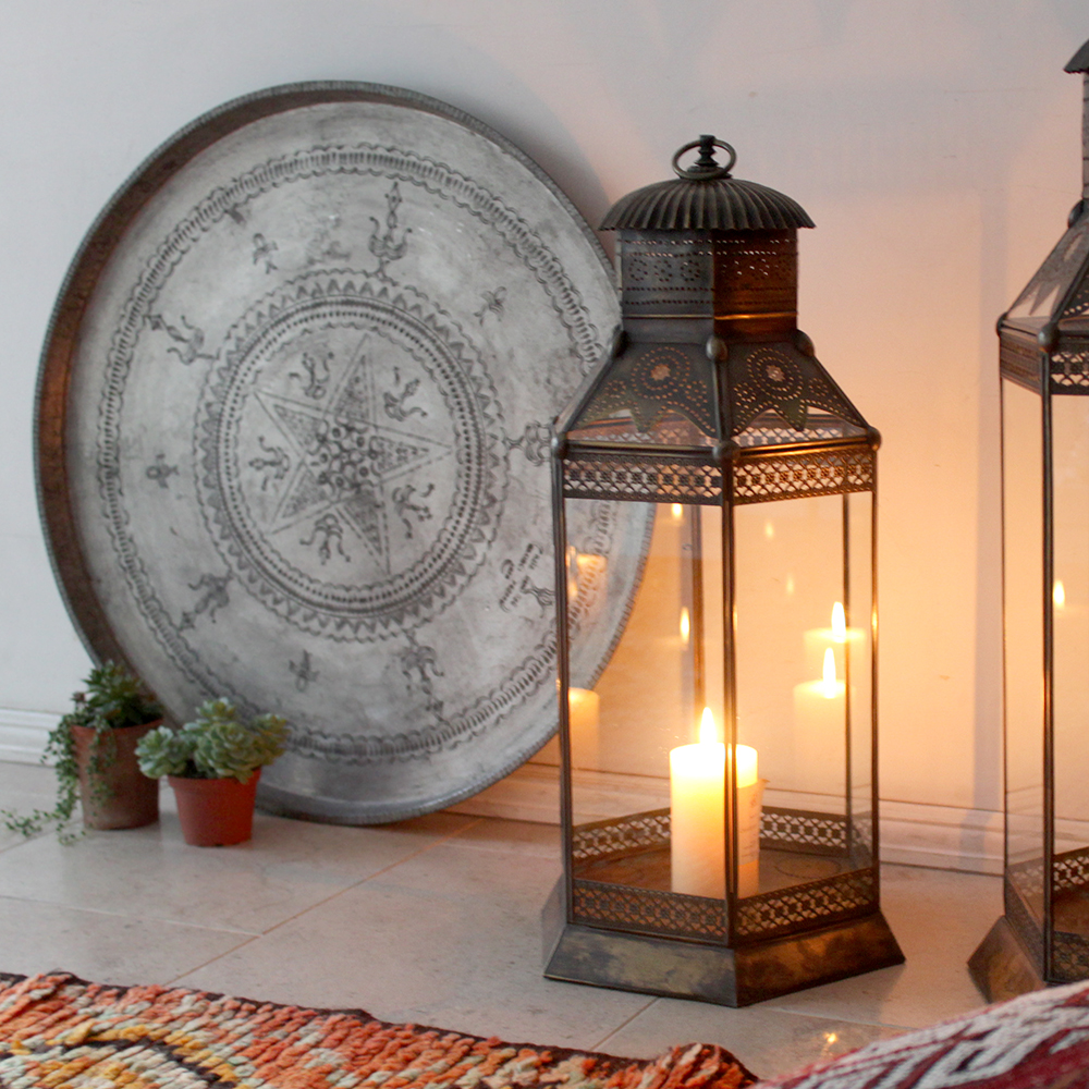 アラブ風ガラスランタン 高さ69cm/ブラスランプ・銅製品 トルコ製