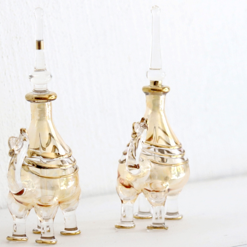 エジプト ガラス香水瓶 ラクダ 2頭セット イエロー / ガラタバザール