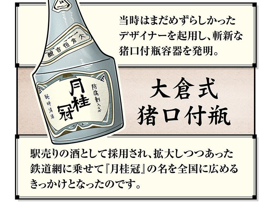 第9話 大倉式猪口付瓶｜四コマ漫画｜月桂冠 中興の祖 大倉恒吉物語