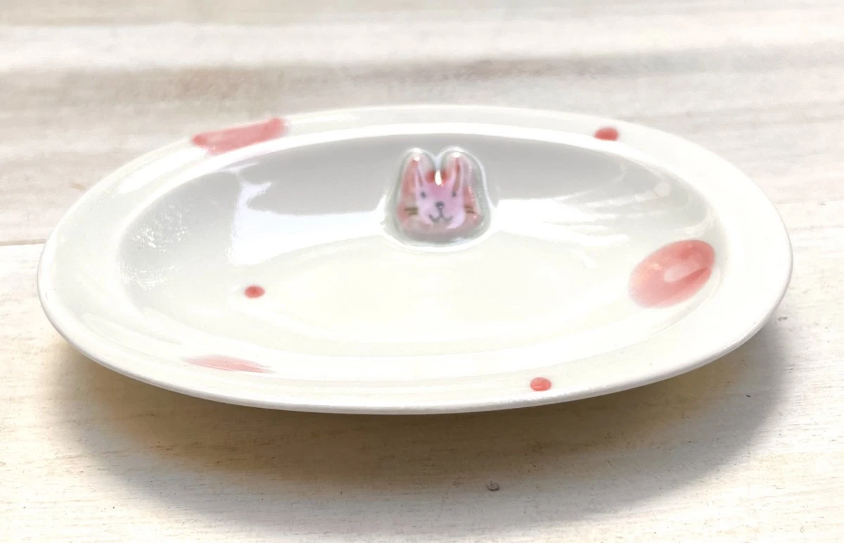 アニマルドット うさぎ (桃) 楕円小皿 - お買い物｜日本最大級の箸の