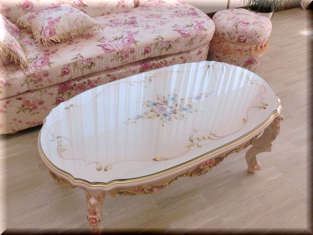 fu-collection】 ロココ調 センターテーブル オーバル 110 送料無料 天