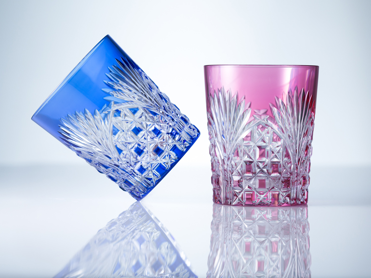 江戸切子 ペアロックグラス＜笹っ葉に四角籠目紋＞ | カガミクリスタル